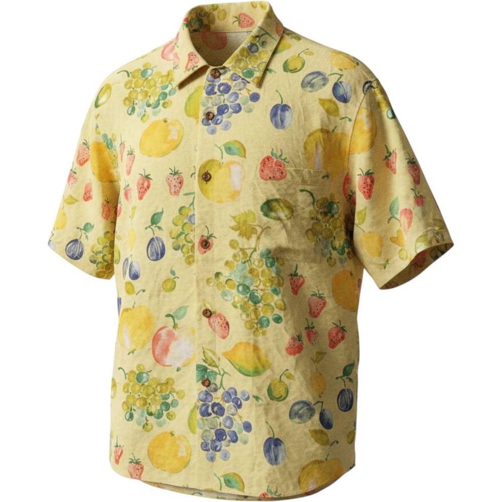Jams World FoodArt Mens XL Shirt Yellow Fruit Print Rayon Short Sleeve Button Up